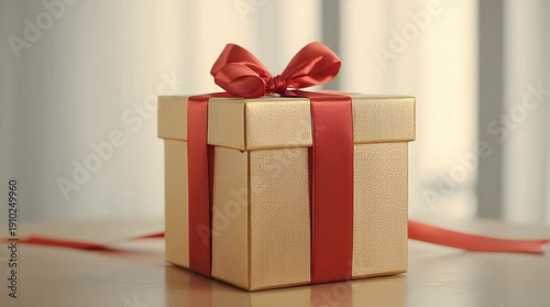 Wallpaper Mural Gold Gift Box with Red Ribbon Shaking on Table Video. Torontodigital.ca
