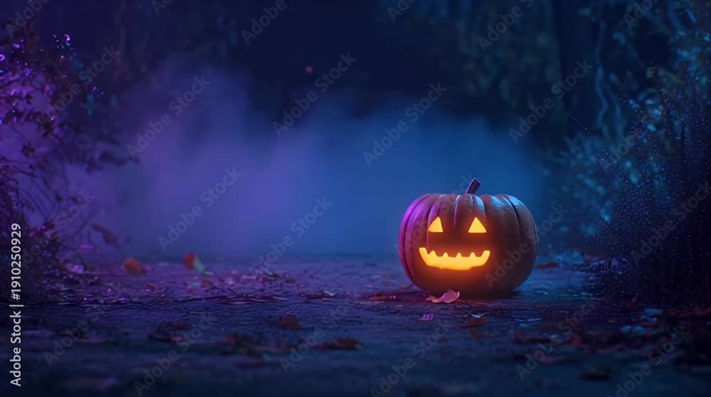 custom made wallpaper toronto digitalHalloween Spooky Pumpkin Jack-o-lantern in Fog Video.