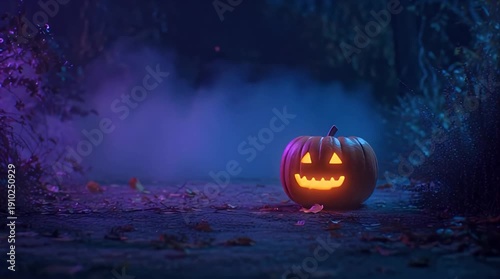 Wallpaper Mural Halloween Spooky Pumpkin Jack-o-lantern in Fog Video. Torontodigital.ca