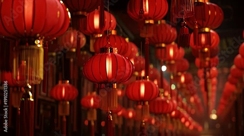 Wallpaper Mural Red Chinese Lanterns Glowing at Night Festival Video. Torontodigital.ca