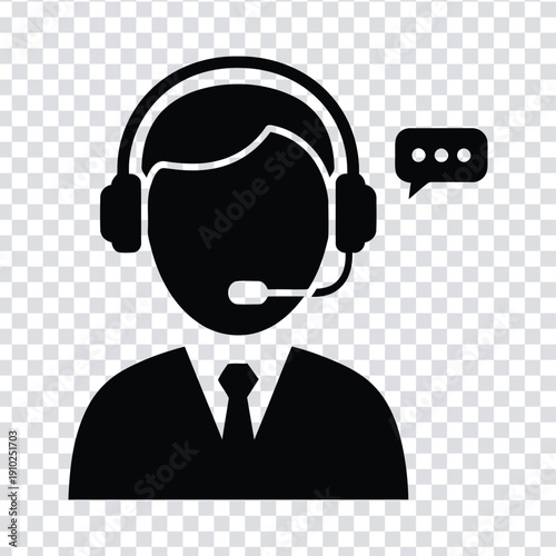 Black silhouette of a customer service representative wearing a headset and speaking
