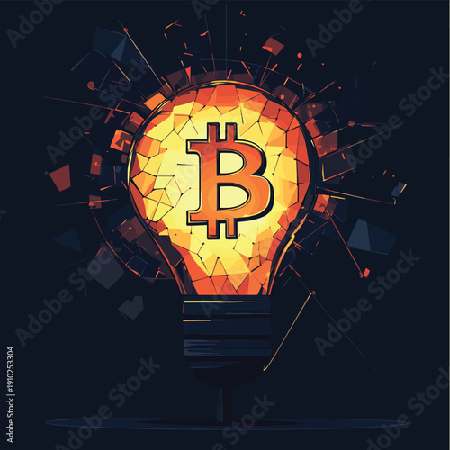 Bitcoin Energy Consumption. Bitcoin cryptocurrency, virtual money concept. , vector style simple color