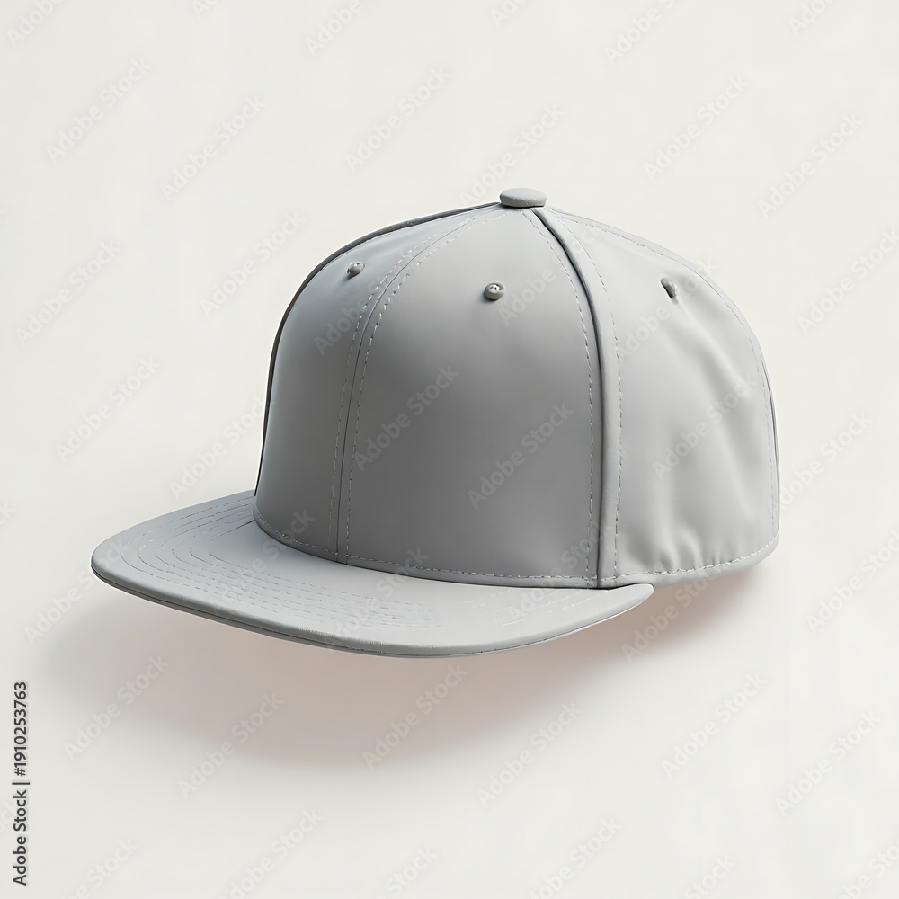 Fototapeta premium Grey Baseball Cap with Curved Brim Displayed on Light Background
