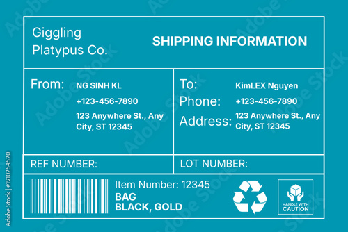 Simple Shipping Information Label. Shipping Information and Packaging Details