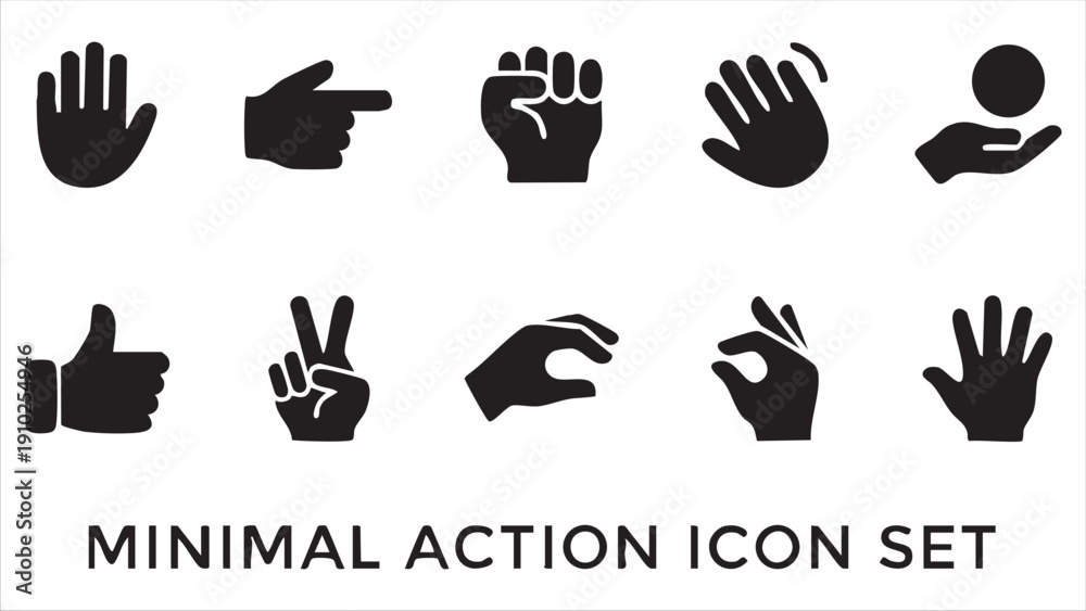 Fototapeta premium Minimal action icon set featuring various hand gestures and human palms