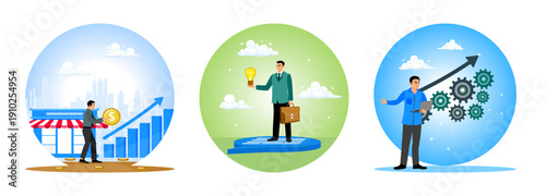 Entrepreneurs develop business, solve problems, increase work efficiency towards success.