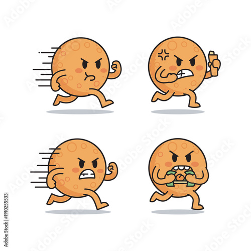 Angry orange emoticon characters showing different emotions with gestures
