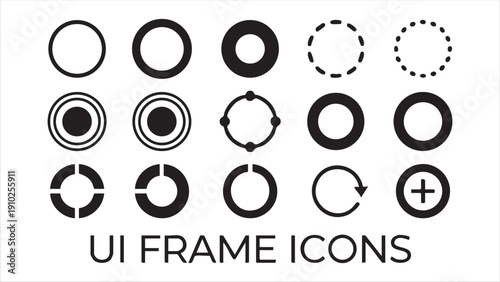 UI frame icons collection with various circle shapes, including solid, outlined, dotted, and segmented designs