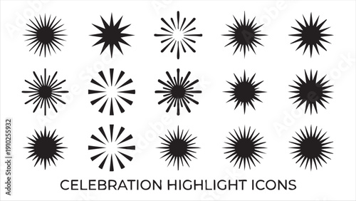 Wallpaper Mural Celebration highlight icons set featuring various starburst and sunburst shapes, perfect for festive and energetic designs Torontodigital.ca