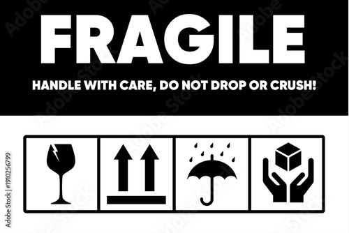 Packing instructions labels are used to protect fragile items during shipping. These include symbols indicating fragile items, the correct orientation for the box, warning against moisture