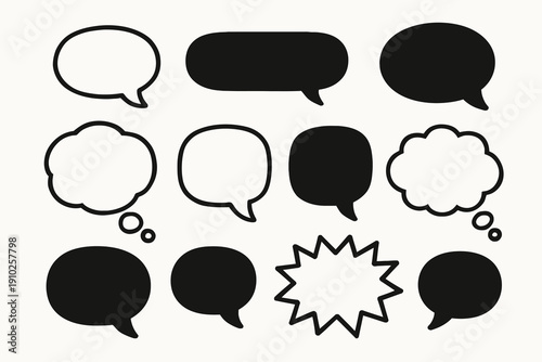 Collection of various speech bubbles in different shapes and styles for communication.