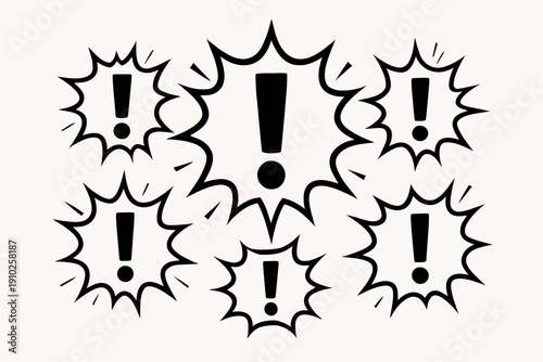 Exclamation marks burst from the center in a comic style.