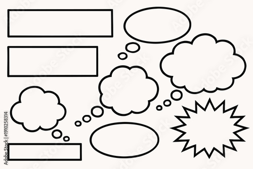 Collection of empty speech bubbles and thought clouds for creative expression.