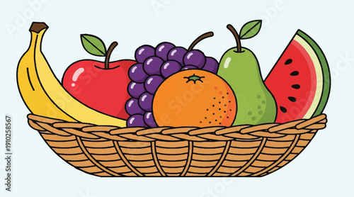 Fresh Fruit Basket Healthy Food Vector Illustration