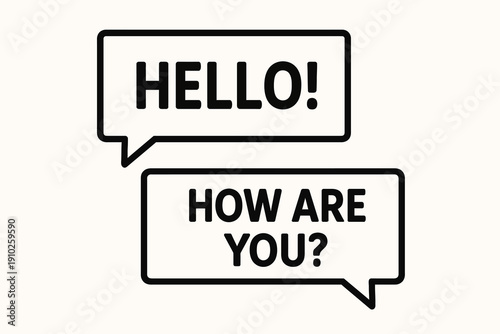 Speech bubbles with greetings and inquiry about well being.