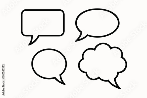 Four different speech bubbles with various shapes and outlines for communication.
