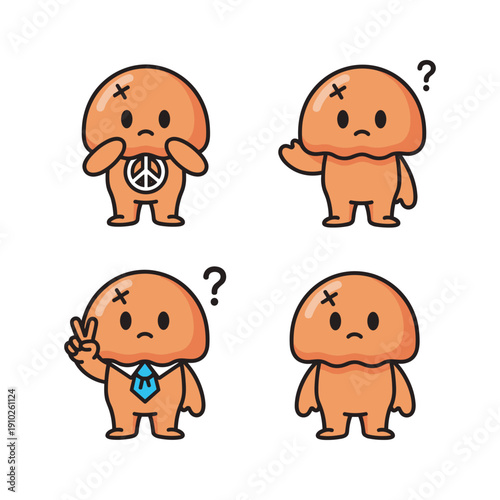 Cartoon character expressing confusion and uncertainty with different gestures