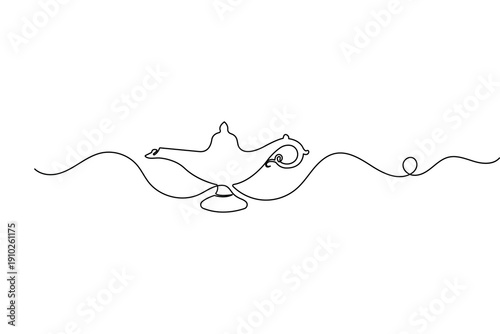 Magic oil lamp linear drawing minimalist style isolated outline icon for logo or design