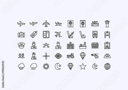 Vector Ilustration Icon Concept Various Travel Icons and Symbols Line Art