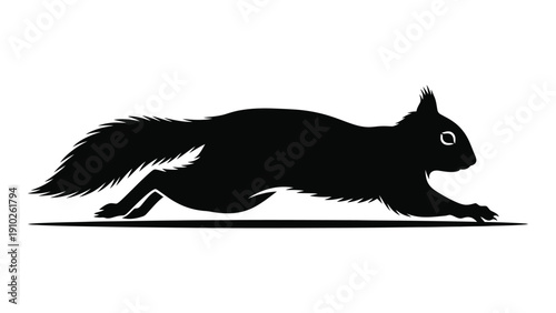 A black and white silhouette of a squirrel in a dynamic running pose isolated on white background, Vector