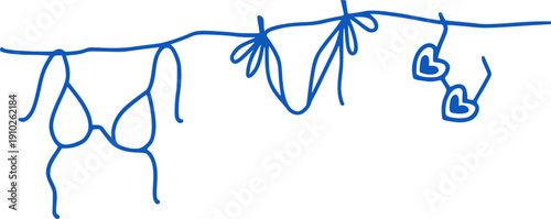 Bikini Tops Hanging on a Line Illustration Outline Hand  drawn
