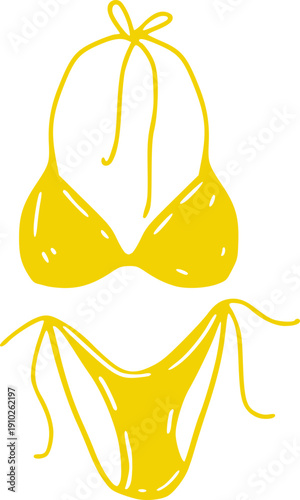 Yellow Bikini Illustration Whimsical Hand drawn