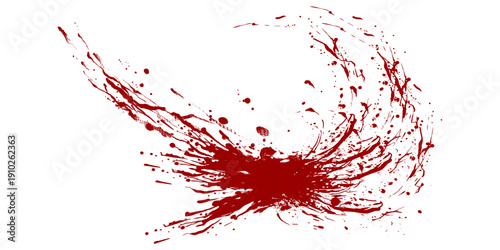 Fresh Blood Liquid Splash. Dynamic Red Spray and Splatter Texture for Dramatic Horror or Action Movie Concept.