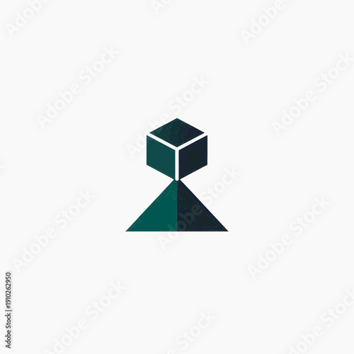 logo icon representing resilience and core strength, solid cube balanced on triangular base forming stable abstract mark