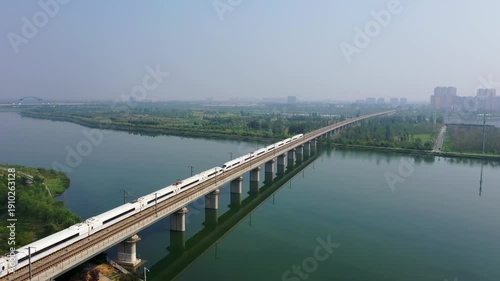 Wallpaper Mural High-Speed Railway Bridge Crossing River - Aerial View Torontodigital.ca