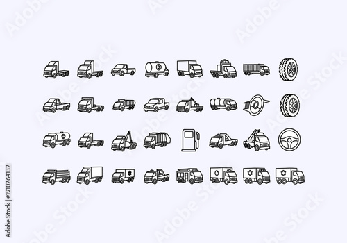 Vector Ilustration Icon Concept Various Vehicle Icons and Symbols Collection.