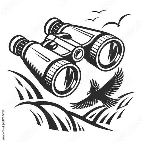 Binoculars and bird in flight Vector