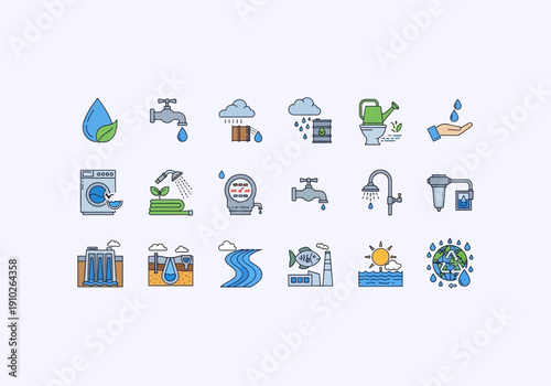 Vector Ilustration Design Water Conservation Icons Set for Environmental Awareness.