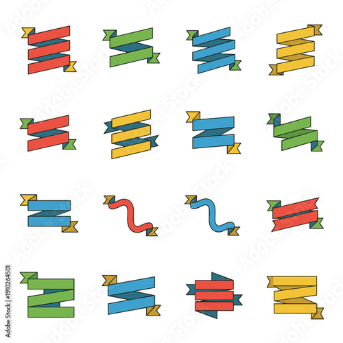 Collection of Colorful Ribbon Banners for Graphic Design.