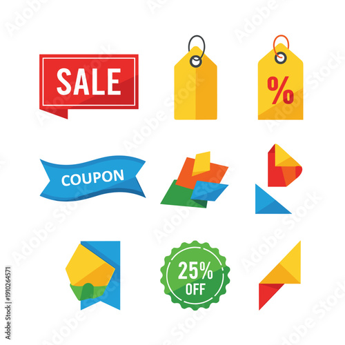 Colorful Sale and Discount Icons for Marketing Promotions.