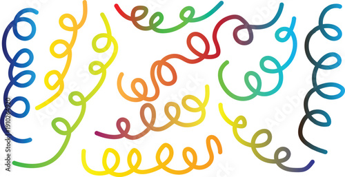 Vibrant colorful curly lines on white background