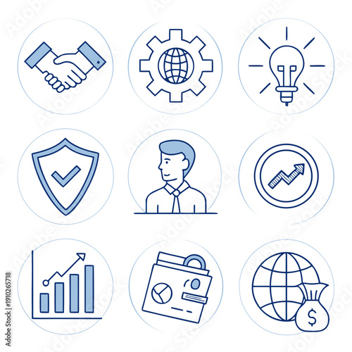 A collection of nine business related icons Vector