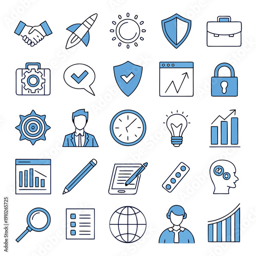 A collection of business and security related icons Vector