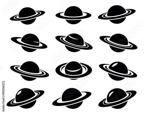 Iconic Saturn planet set featuring different perspectives for astronomy and space designs