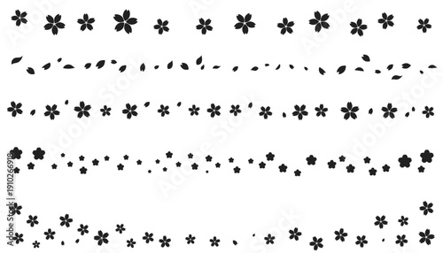 桜の飾り罫線・ラインのイラストセット　フレーム　シルエット