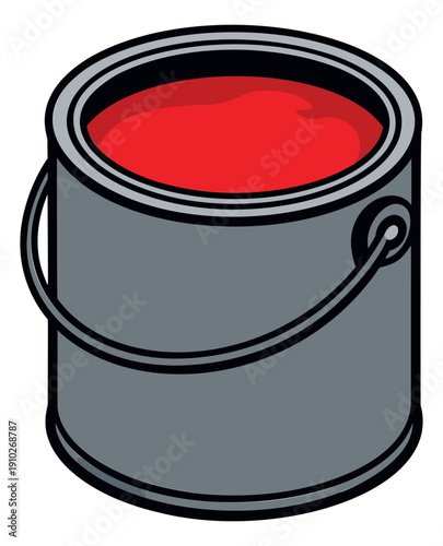 Graphic illustration of a paint can depicting bright red paint inside for construction or renovation designs