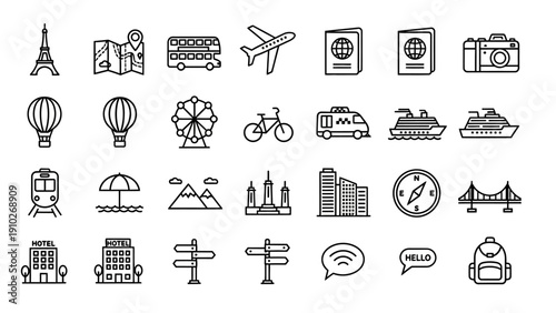 Various Travel Icons and Symbols.