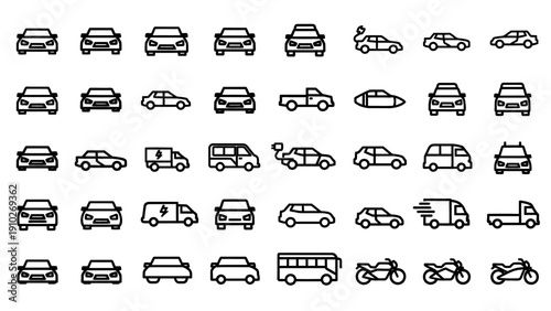 Various Vehicle Icons in Black and White.