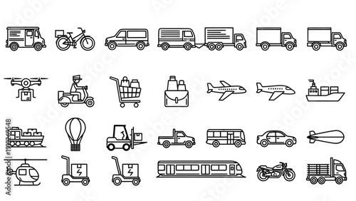 Various Vehicles Icon Set Collection.