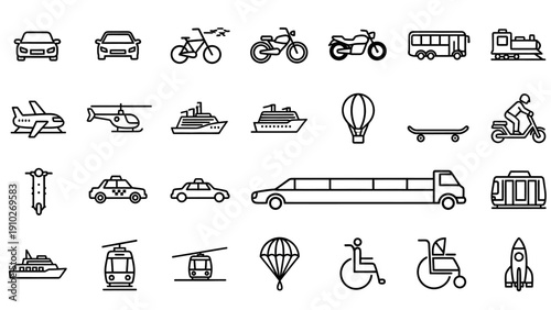 Various Vehicles Icon Set Collection.