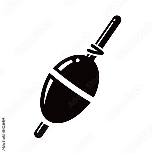 Black fishing hook and sinker silhouette illustration, simple monochrome outdoor and angling design.