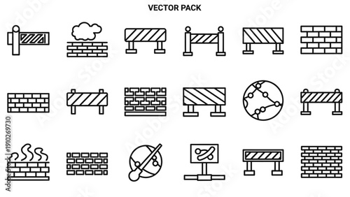 Vector Icons Representing Barriers and Restrictions.