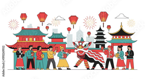 Traditional Chinese Lion Dance Performance.