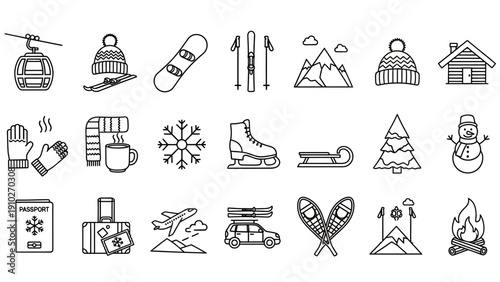 Winter sports and activities icons set.