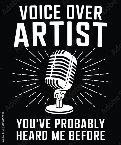 Voice over artist microphone recording for podcasts and radio