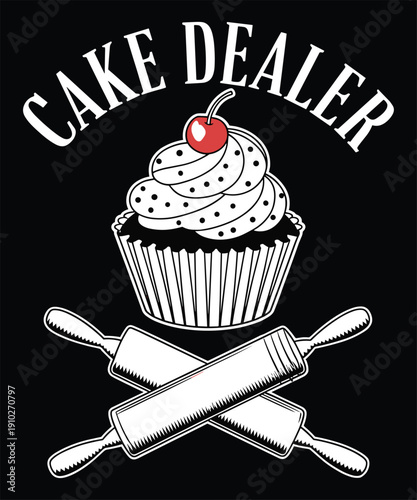 Cake Dealer Cupcake Bakery Badge | Funny Baking Quote Illustration